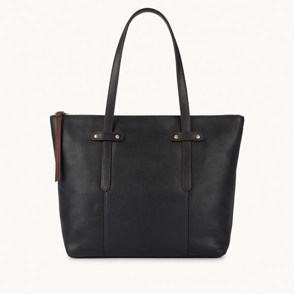 Fossil Felicity Black Leather Tote SHB1981001 Shoulder Bag Brass NWT $198 FS - Picture 2 of 12